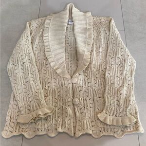 Vintage Brenda French French rags crochet knit cardigan size small ivory